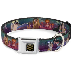 Aladdin Flower Motif Full Color Black/Gold Seatbelt Buckle Collar - Aladdin & Jasmine Scenes/Castle/Birds