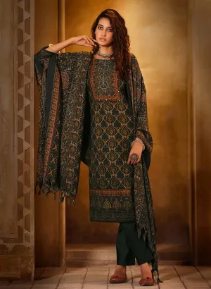 Belliza Unstitched Green Winter Woollen Suit Dress Material for Ladies