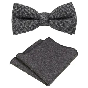 Jessica Charcoal Grey Tweed Bow Tie & Pocket Square Set