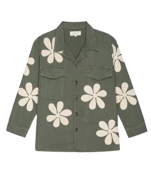 The Vintage Army Jacket with Daisy Applique. -- Classic Army